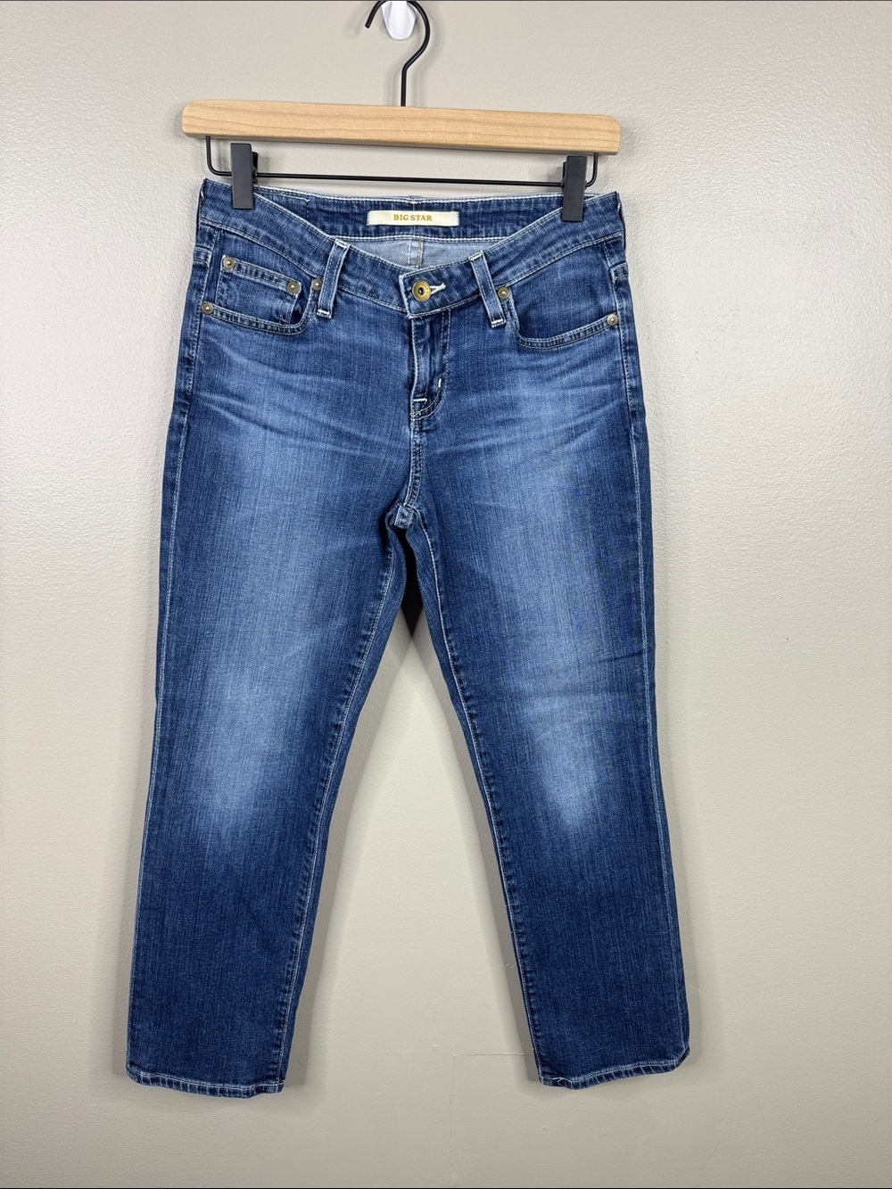 Big Star Dark Wash Whiskered Low Rise Straight Leg Denim Jeans Women's Size 25R